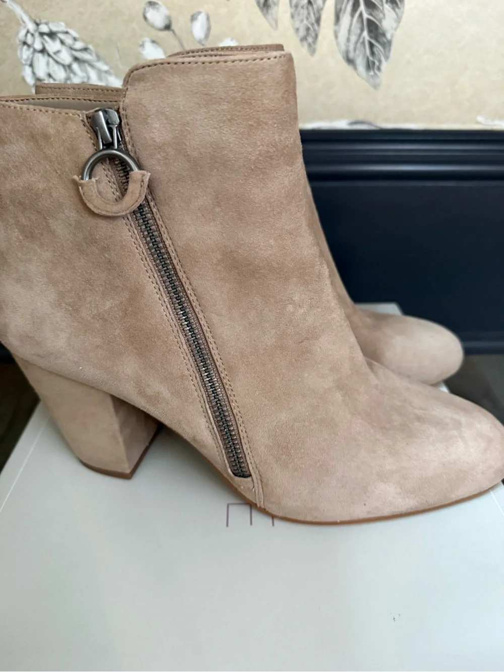 1. State Taupe Suede Ankle Boot with Ring Zip in Stone Size 11